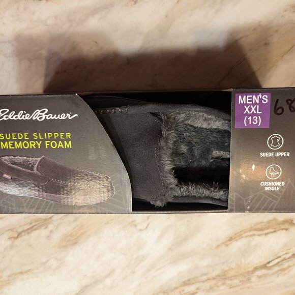 Eddie Bauer Mens Suede Slipper Fur Lined Dark Grey - Picture 3 of 3